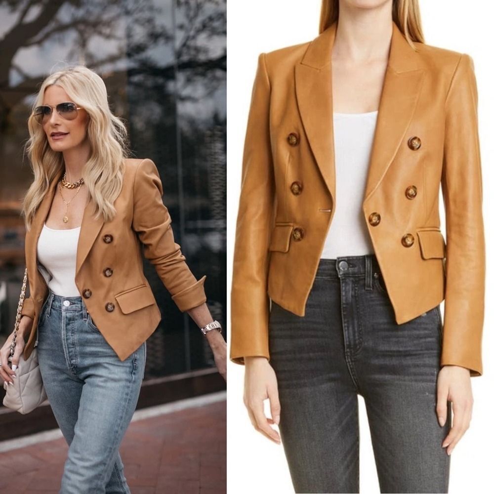 Sz 2 Veronica Beard Cooke Leather Dickey Jacket Blazer Olive Green - Picture 14 of 14